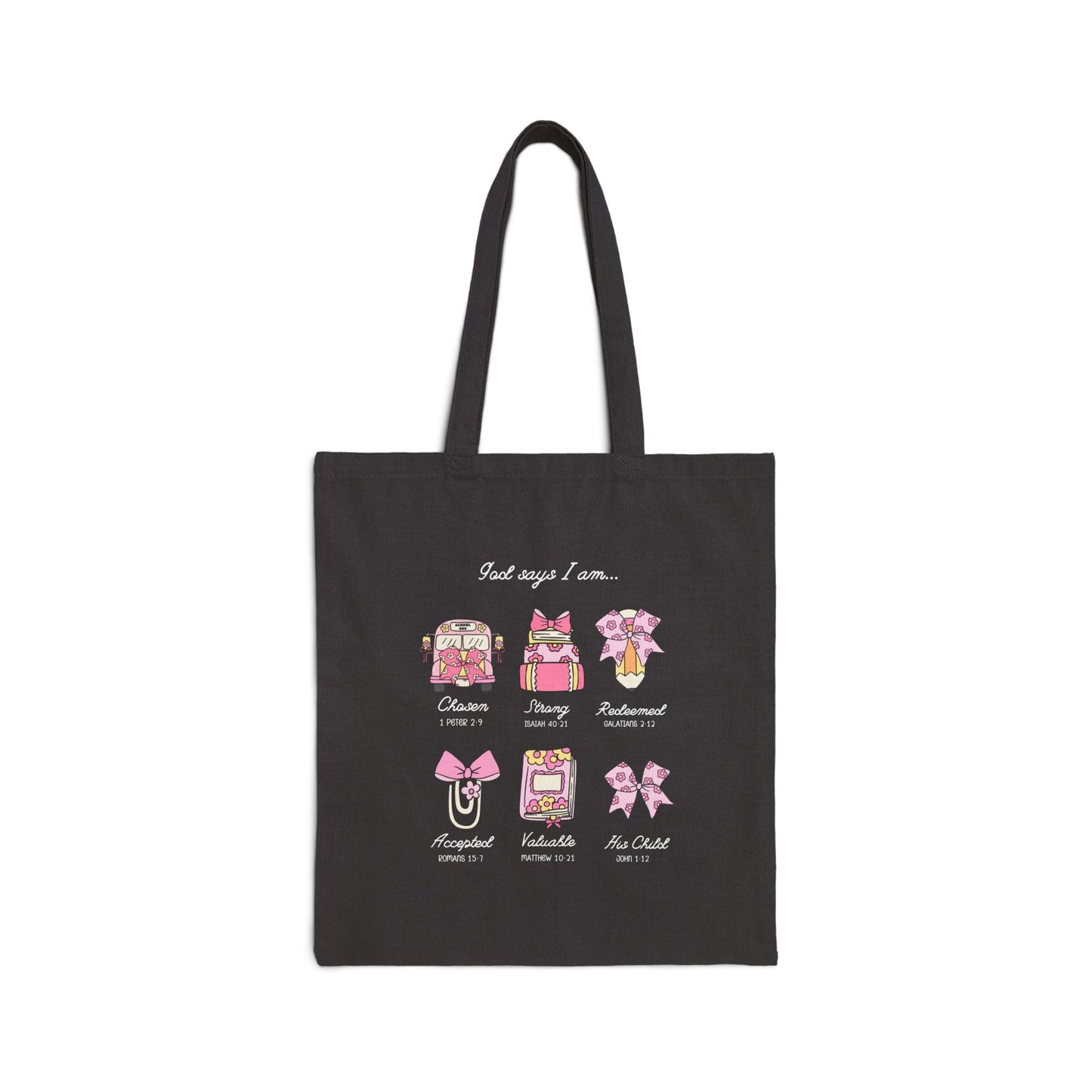 “God Says I Am” Scripture Tote Bag – Faith Identity Christian Tote