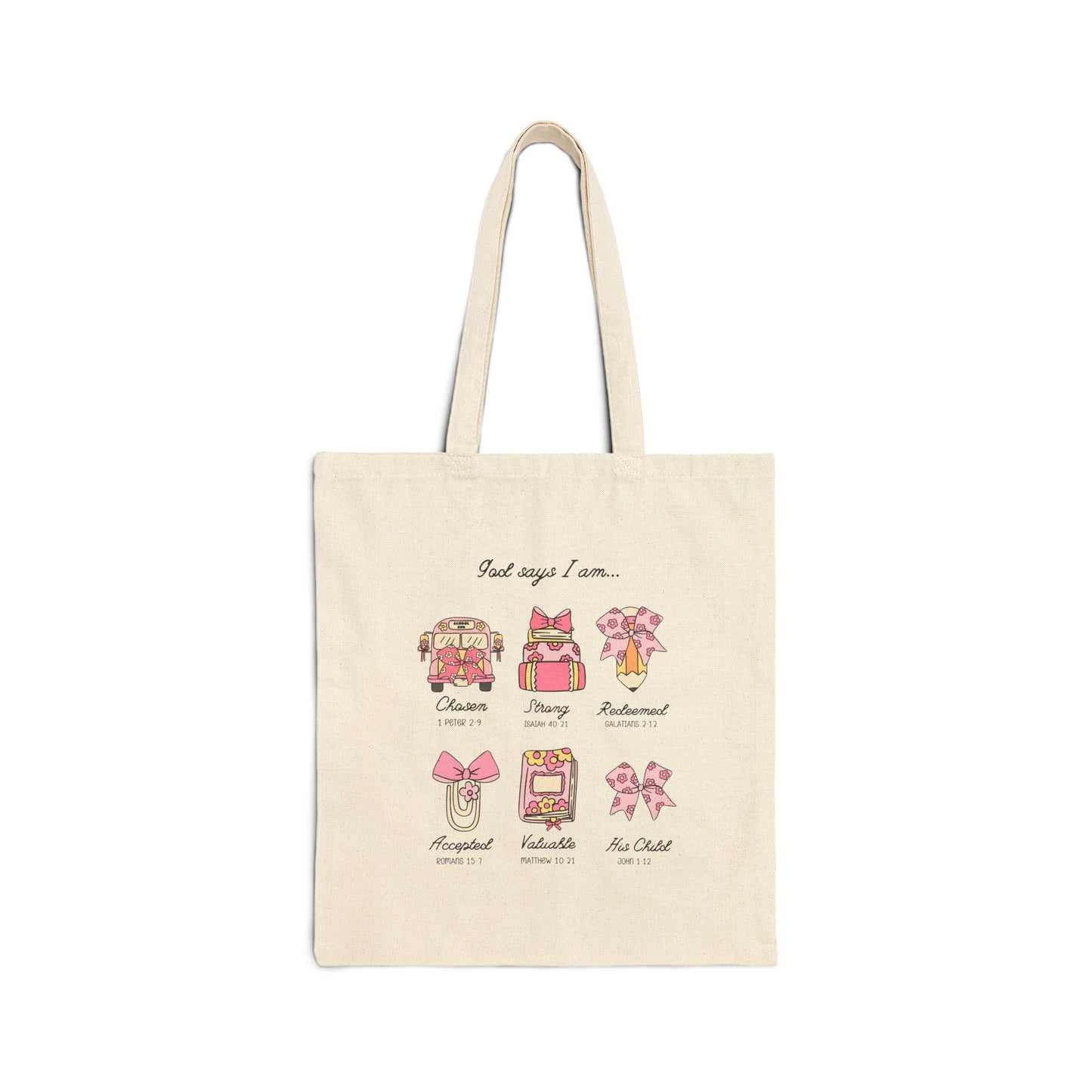 “God Says I Am” Scripture Tote Bag – Faith Identity Christian Tote