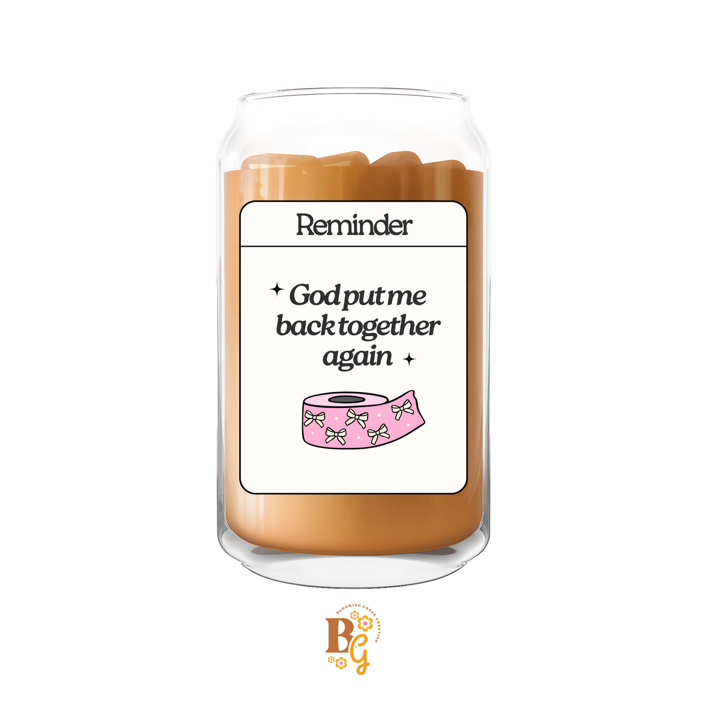 "God put me back together again" Glass cup
