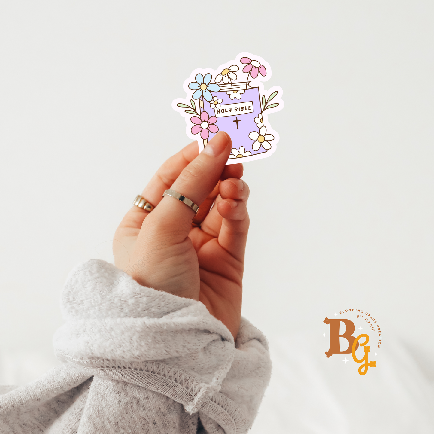 Floral Holy Bible Sticker – Waterproof Pastel Vinyl Faith Sticker