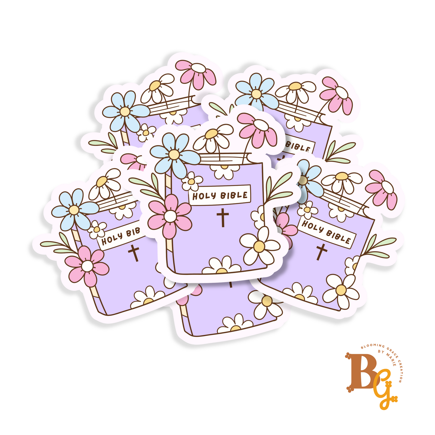 Floral Holy Bible Sticker – Waterproof Pastel Vinyl Faith Sticker