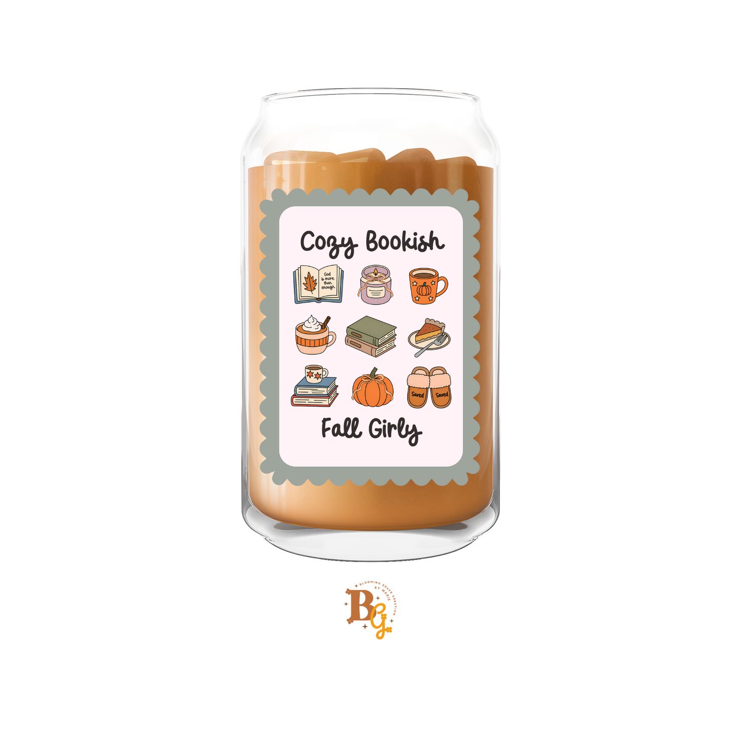 Cozy Bookish Fall Girly Glass Cup – Autumn Reading & Coffee Lover Gift