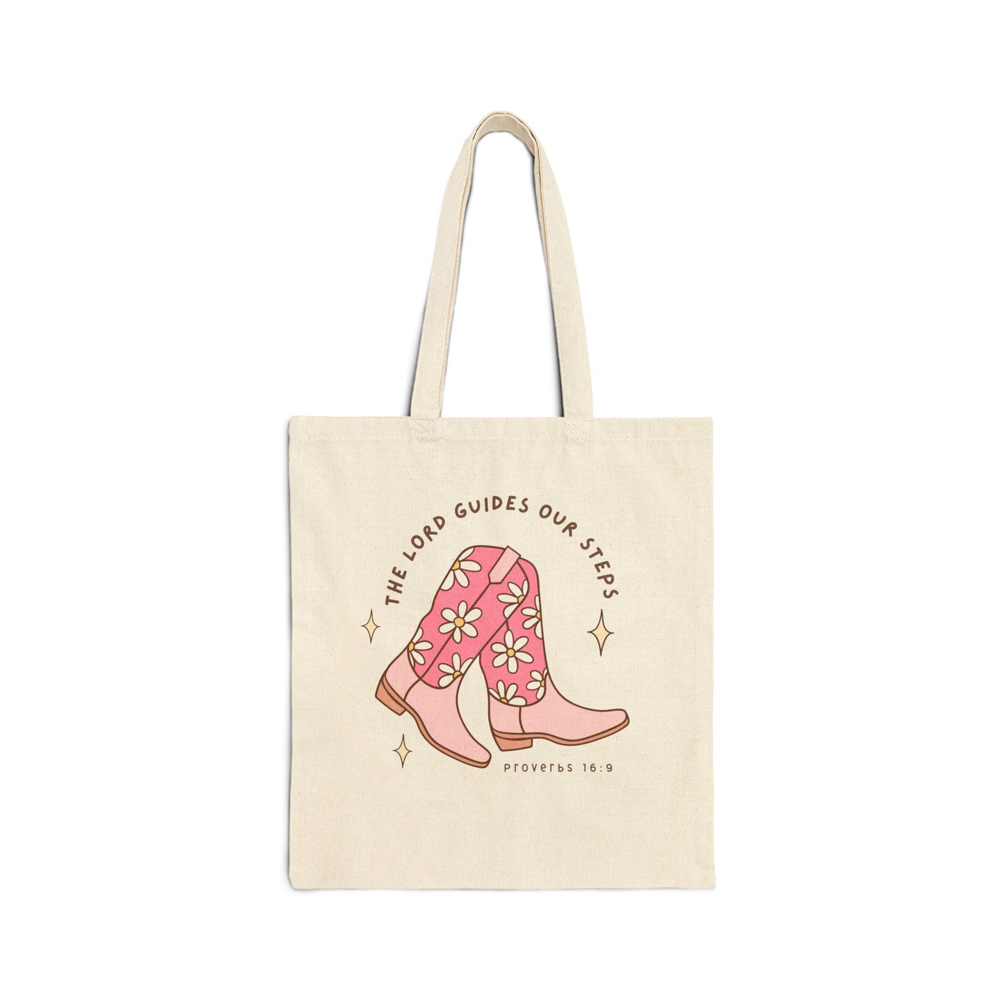 “The Lord Guides Our Steps” Tote Bag – Proverbs 16:9 Cowboy Boot Design