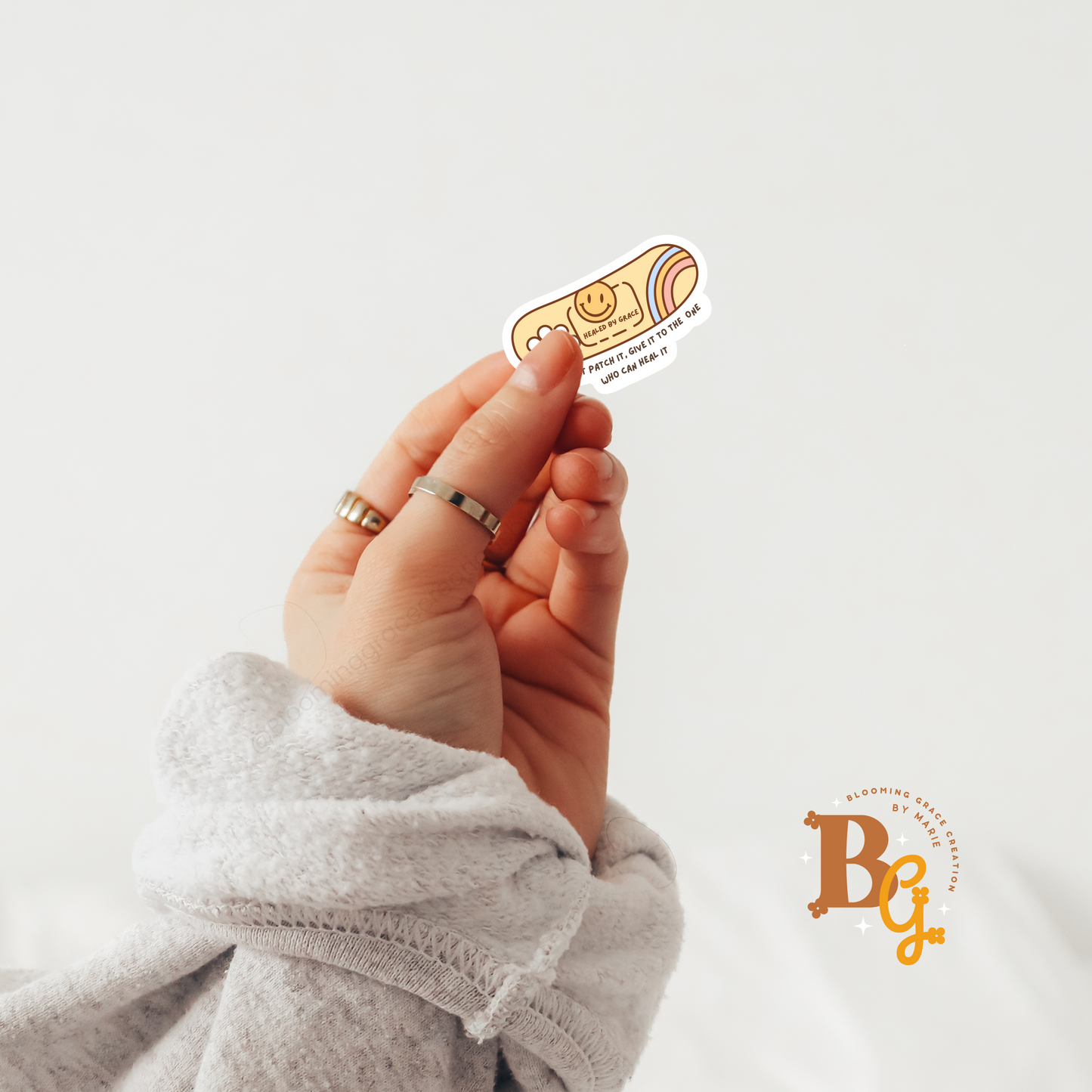 Healed by Grace Waterproof Vinyl Sticker – Faith-Based Bandage Design