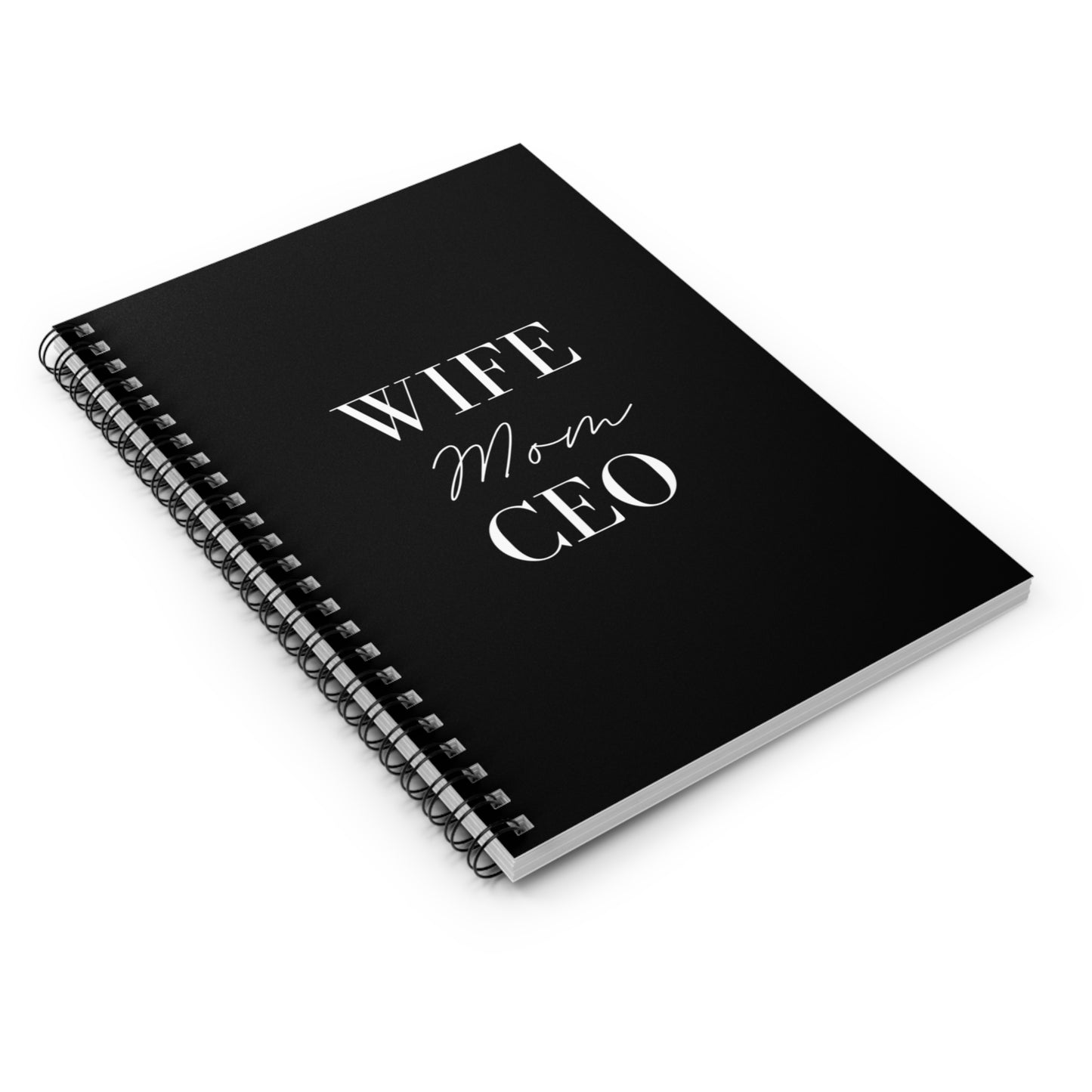 "wife, mom, CEO" black Spiral Notebook - Ruled Line
