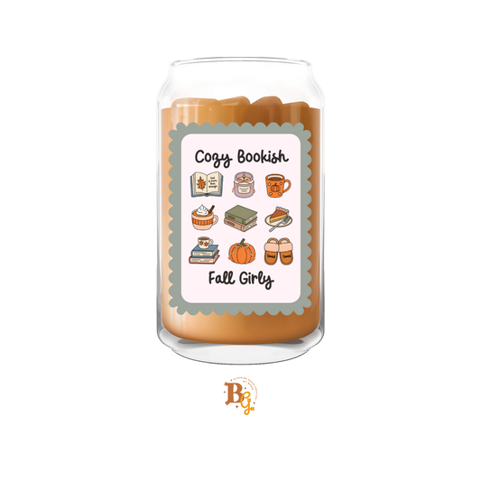 Cozy Bookish Fall Girly Glass Cup – Autumn Reading & Coffee Lover Gift