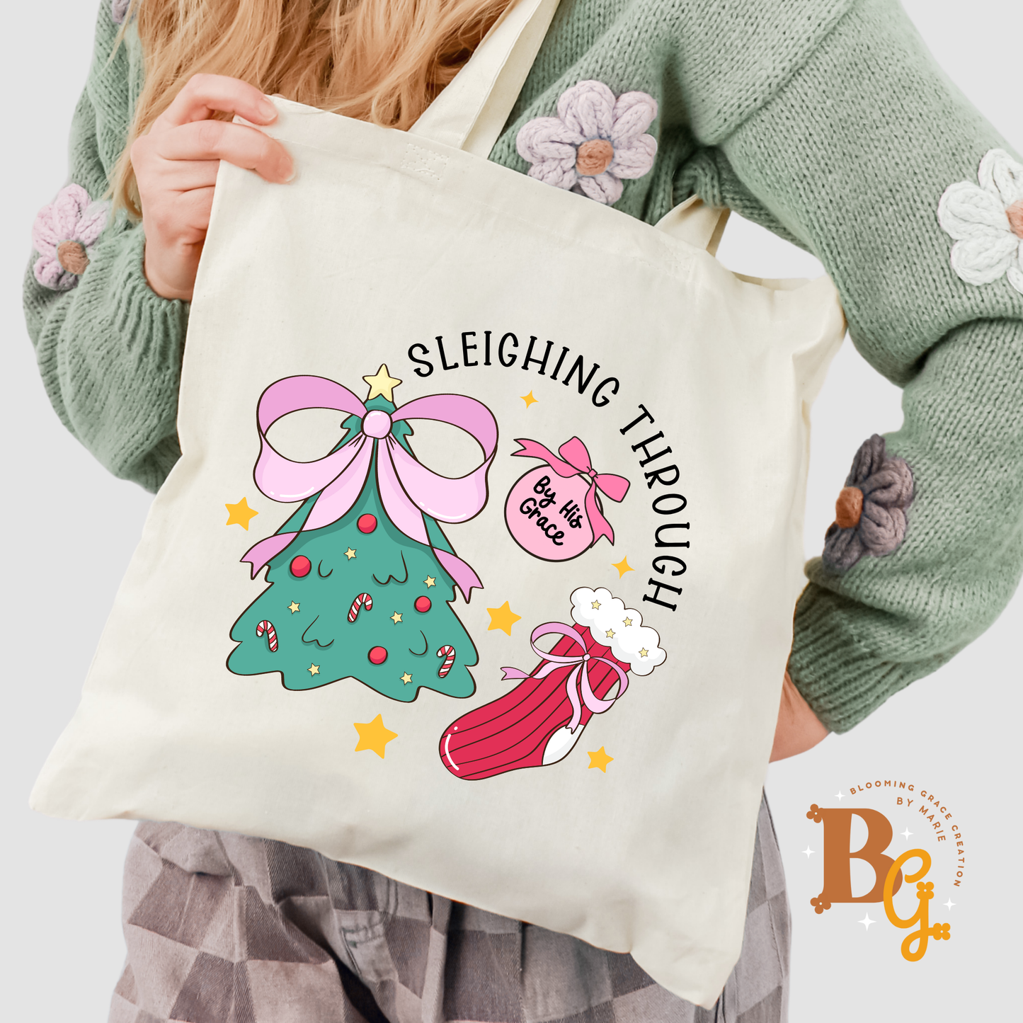 sleighing through by grace tote bag