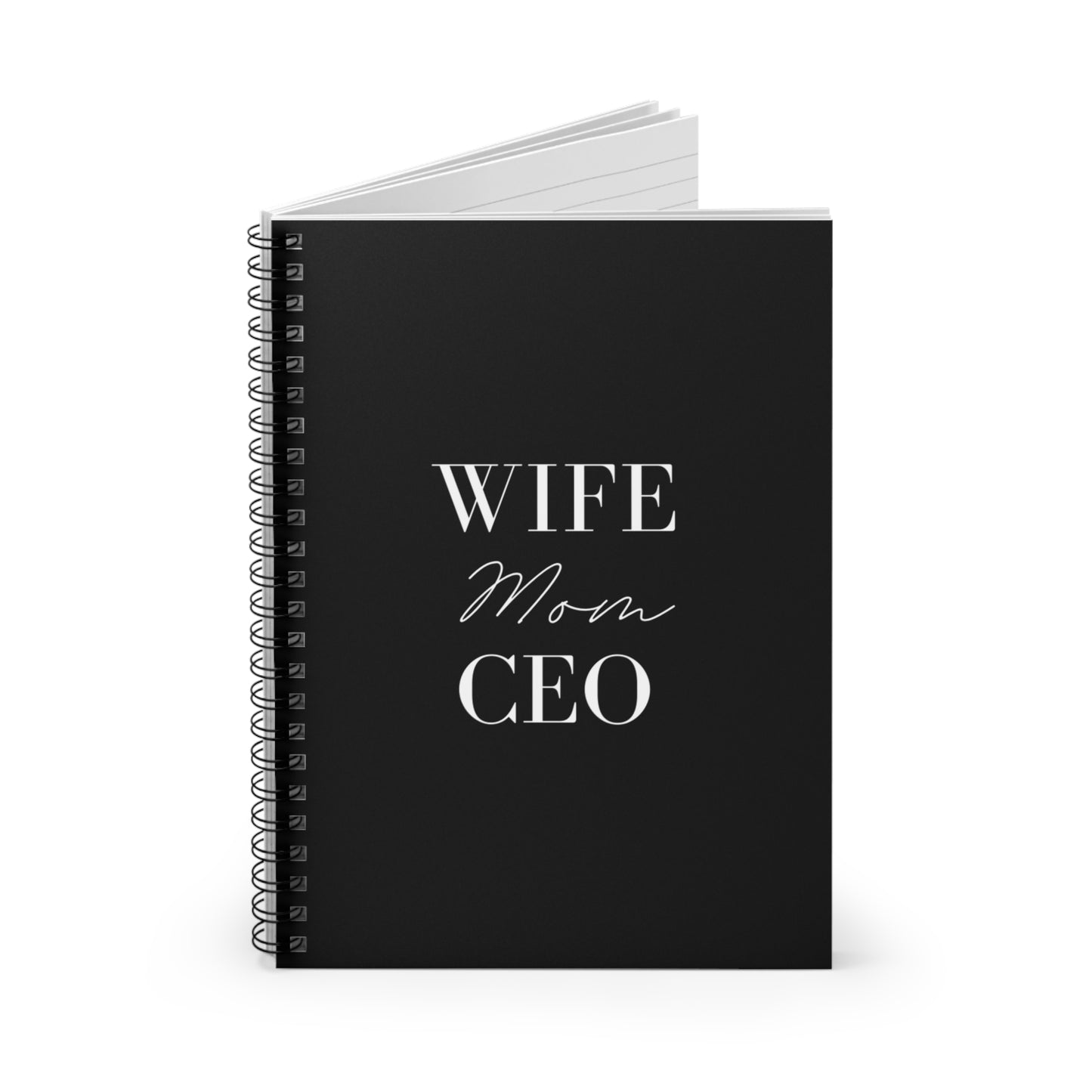 "wife, mom, CEO" black Spiral Notebook - Ruled Line