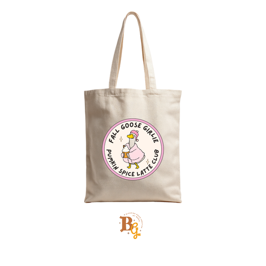 Fall Goose Girlie Pumpkin Spice Latte Canvas Tote Bag