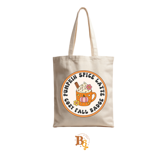 Pumpkin Spice Latte Cozy Fall Canvas Tote Bag | 2 Designs