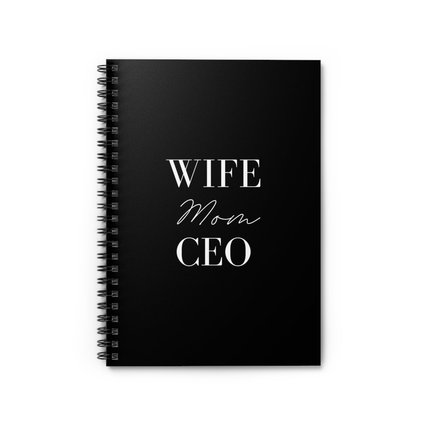 "wife, mom, CEO" black Spiral Notebook - Ruled Line