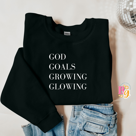 "God, Goals, Growing, Glowing" Unisex Crewneck Sweatshirt