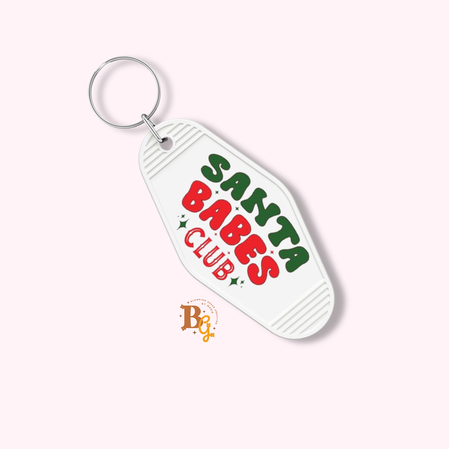Retro Santa Babes Club Keychain – Christmas Motel Key Tag Gift