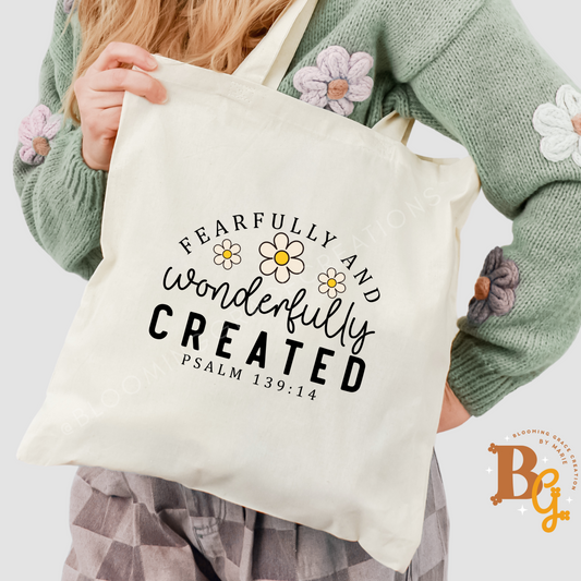 Fearfully & Wonderfully Created Tote Bag – Psalm 139:14 Scripture Bag